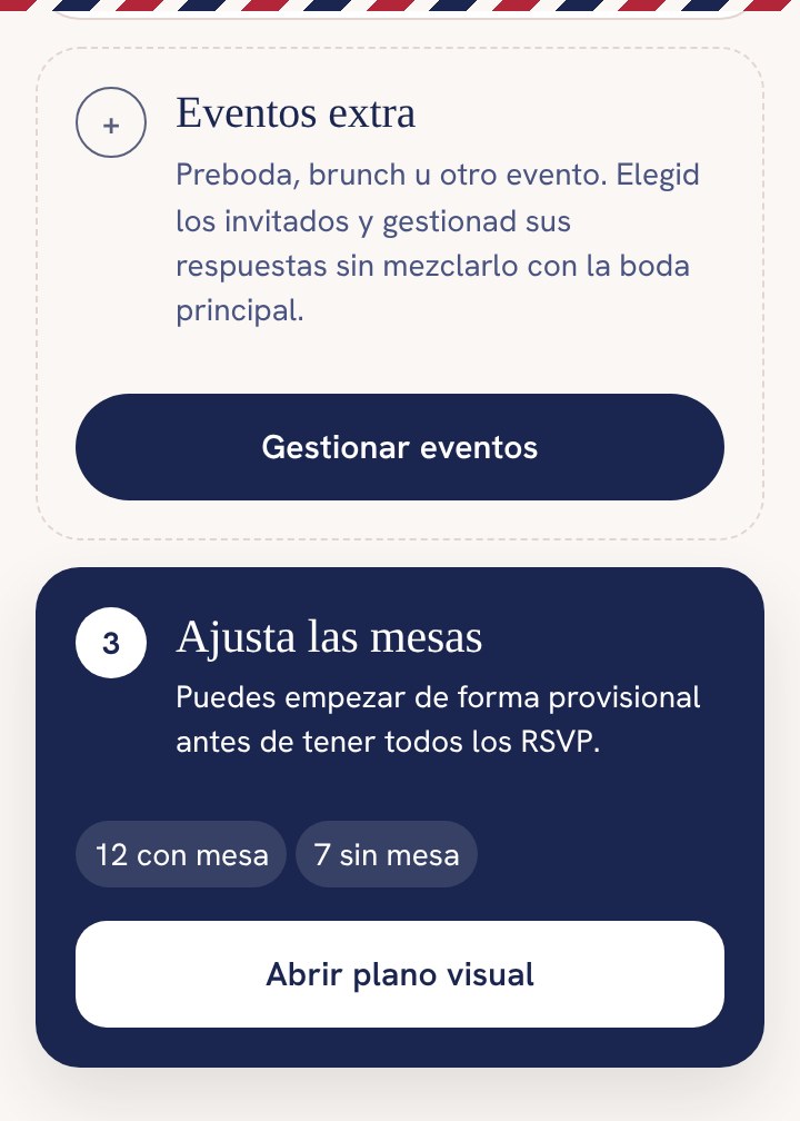 Eventos de la boda como la preboda en la app GUEST